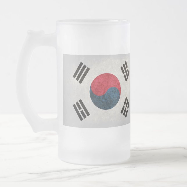 South Korea Flag; Frosted Glass Beer Mug (Left)