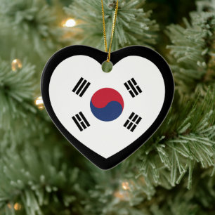 South Korea Flag Heart Ceramic Tree Decoration