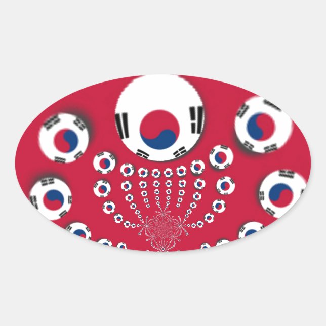 South Korea Flag Kaleidoscope Art Print Oval Sticker (Front)