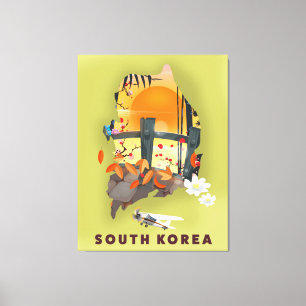 South Korea illustrated map poster Canvas Print
