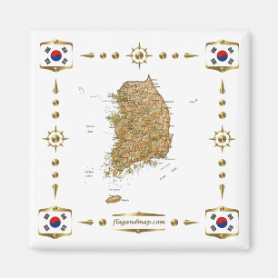 South Korea Map + Flags Magnet