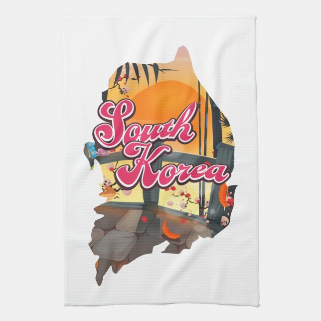 South Korea Map Tea Towel (Vertical)