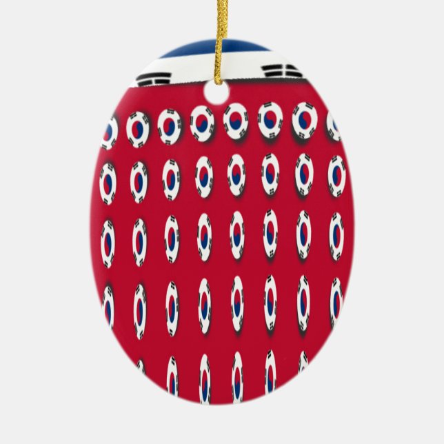 South Korea Polka Dot Flag Art Design: A Red Base  Ceramic Tree Decoration (Front)