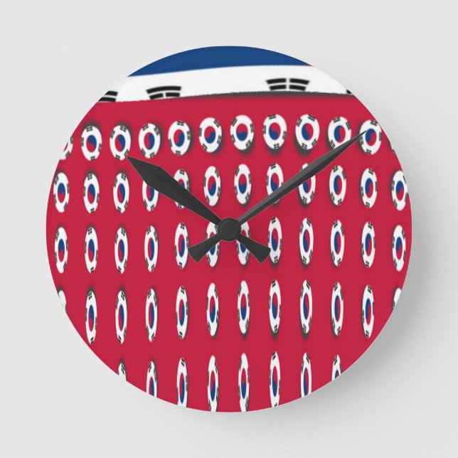 South Korea Polka Dot Flag Art Design: A Red Base  Round Clock (Front)