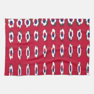 South Korea Polka Dot Flag Art Design: A Red Base  Tea Towel