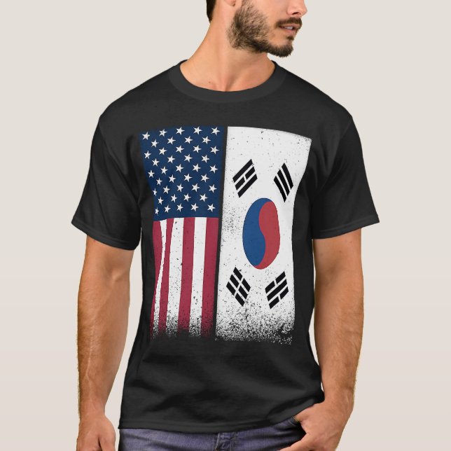 South Korea  South Korean American Flags Proud USA T-Shirt (Front)