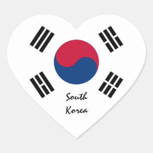 South Korea Sticker, Heart, Patriotic Korean Flag Heart Sticker