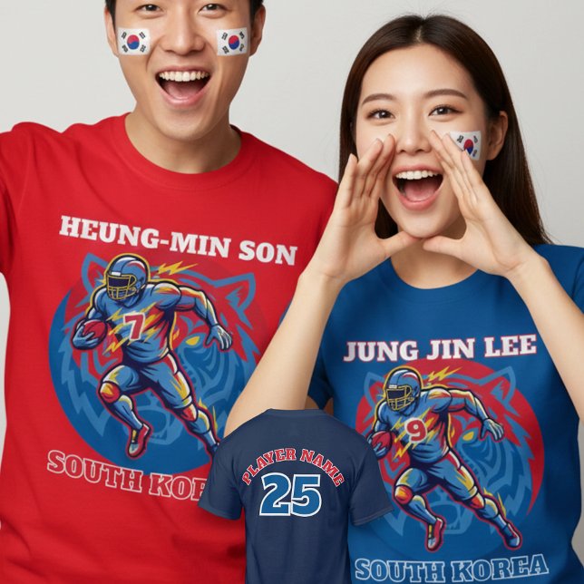 South Korea Tiger Football Athlete Strength Art T-Shirt (Use Personalized to change color/font.
Choose a color that matches the background color of shirt)