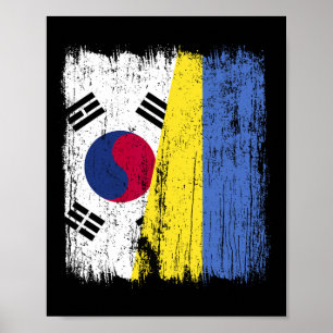 South Korea Ukraine Half Flag South Korean Ukraini Poster