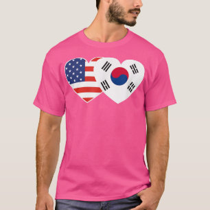 South Korea USA Flag Twin Heart T Shirt for Korean