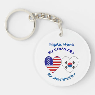 South Korea USA Heart Country Ancestry Personalise Key Ring