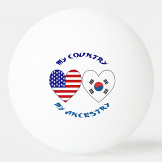 South Korea USA Heart Flag Heritage Ping Pong Ball