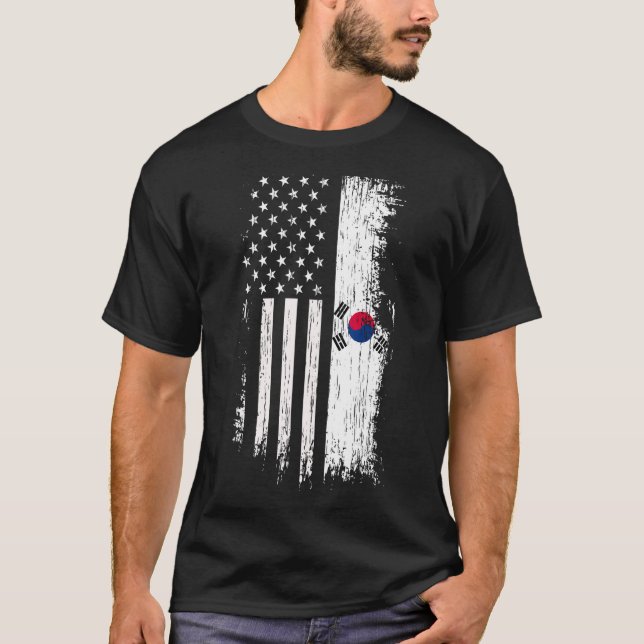 South Korean American Flag T Shirt - Korea USA Shi (Front)