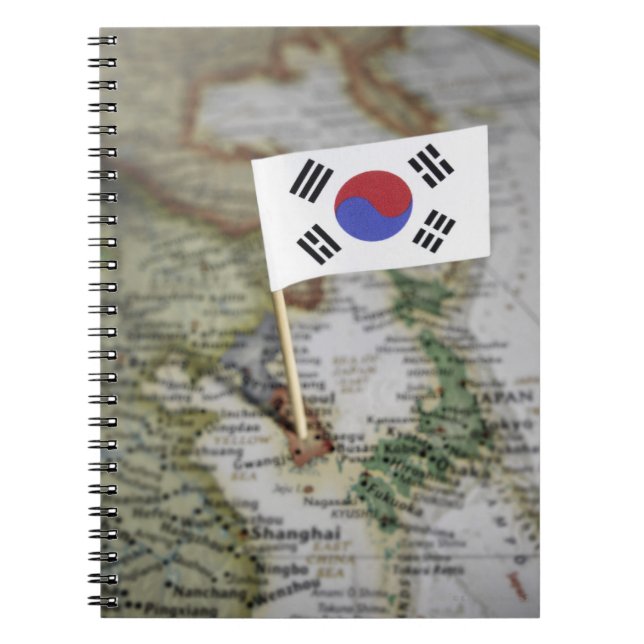 South Korean flag in map Spiral Notebook (Front)