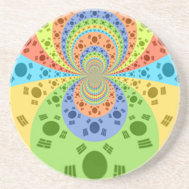 South Korean Flag Inspired Abstract Art Print Coaster (Front)