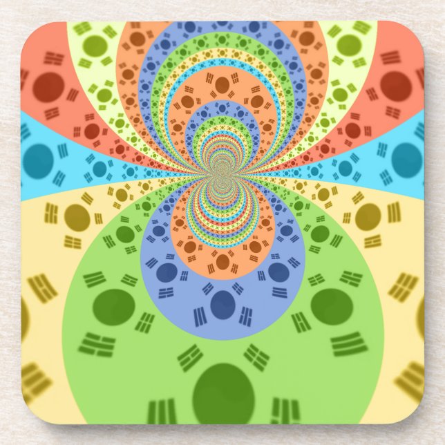 South Korean Flag Inspired Abstract Art Print Coaster (Front)