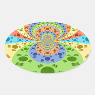 South Korean Flag Inspired Abstract Art Print Oval Sticker
