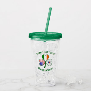 South Korean Irish American Flag Shamrock Personal Acrylic Tumbler