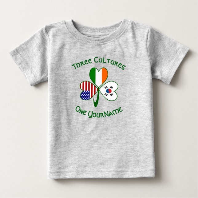 South Korean Irish American Flag Shamrock Personal Baby T-Shirt (Front)
