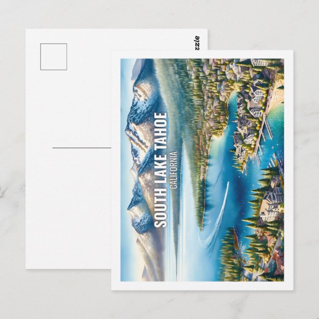 South Lake Tahoe California Travel Watercolor Postcard (Front/Back)