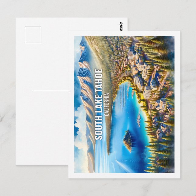 South Lake Tahoe California Travel watercolor Postcard (Front/Back)