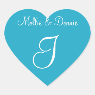 South Pacific Blue Custom Letter Weddings Heart Sticker