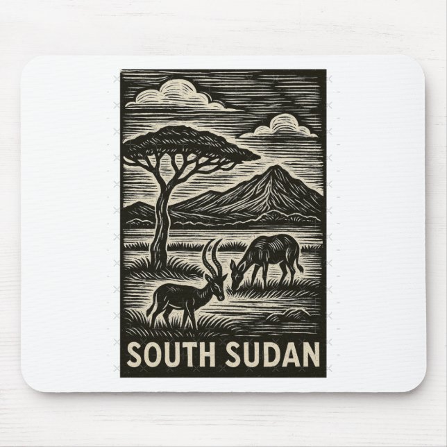 South Sudan Linocut Style Oversized  Mouse Pad (Front)