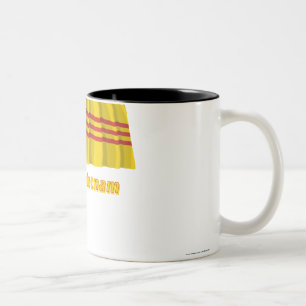 South Vietnam Waving Flag with Name Two-Tone Coffee Mug