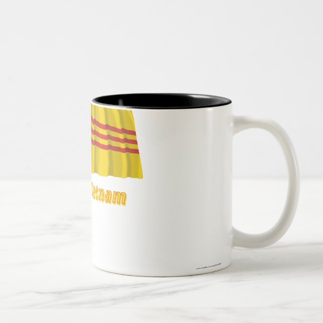 South Vietnam Waving Flag with Name Two-Tone Coffee Mug (Right)