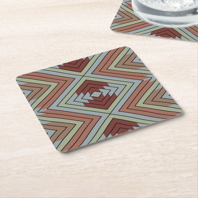 South West American Indian Style Patterned Art Square Paper Coaster (Angled)