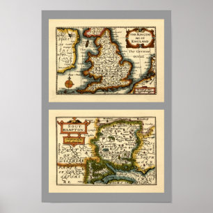 Southampton: Southamptonshire Hampshire County Map Poster