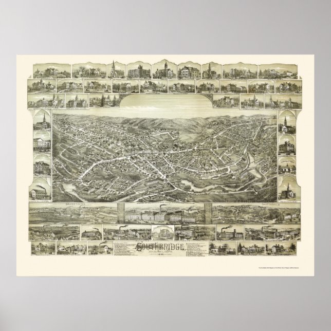 Southbridge, MA Panoramic Map - 1892 Poster (Front)