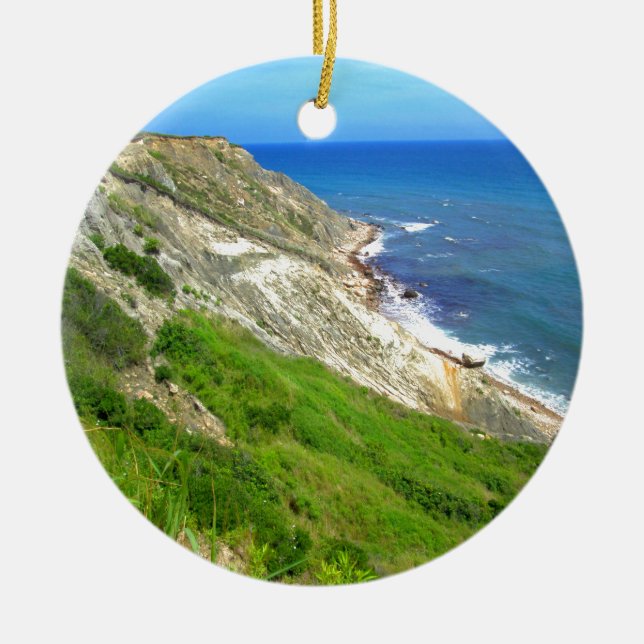 Southeastern Bluffs Block Island Ceramic Tree Decoration (Front)