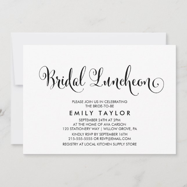 Southern Belle Calligraphy Bridal Luncheon Invitation (Front)