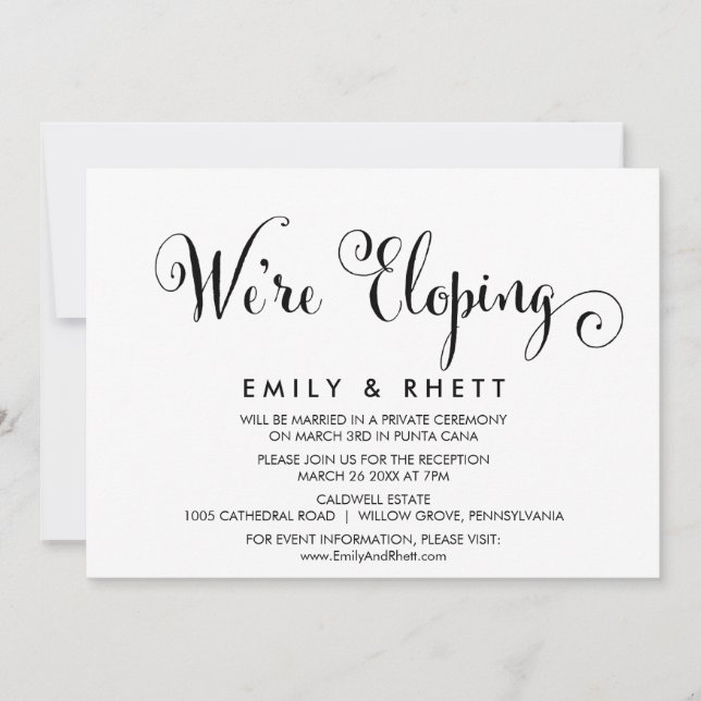 Southern Belle Calligraphy Elopement Reception Invitation (Front)