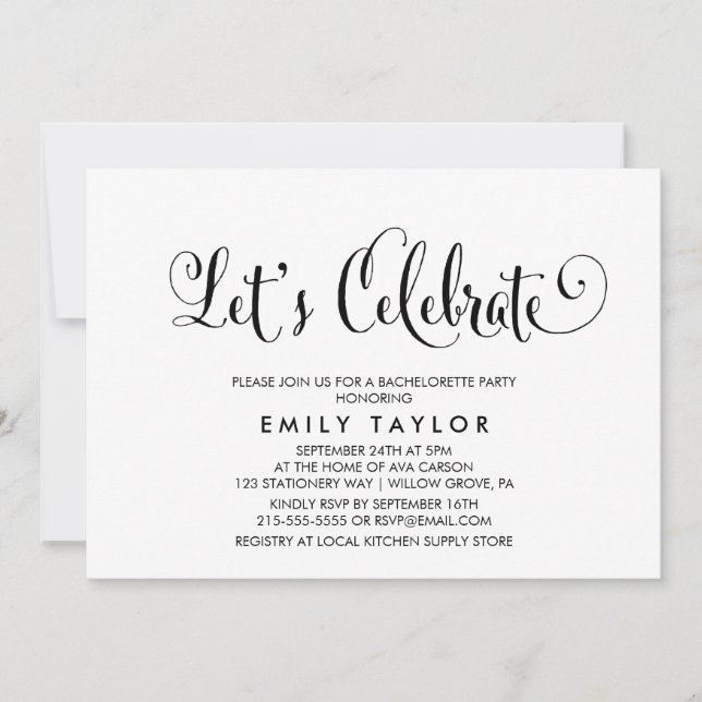Southern Belle Calligraphy Let's Celebrate Invitation (Front)