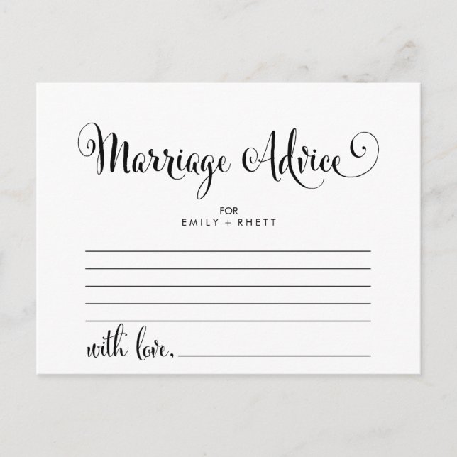 Southern Belle Calligraphy Marriage Advice Cards (Front)