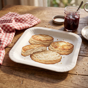 Southern Buttermilk Biscuits Food Illustration Paper Plate