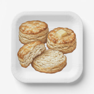Southern Buttermilk Biscuits Food Illustration Paper Plate