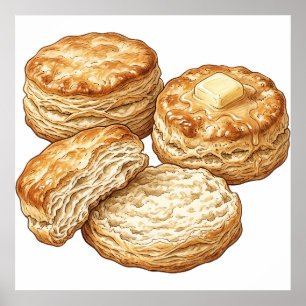 Southern Buttermilk Biscuits Food Illustration Poster