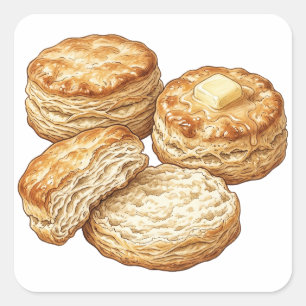 Southern Buttermilk Biscuits Food Illustration Square Sticker