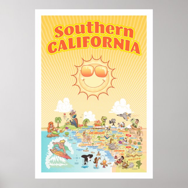 Southern California Cartoon Map Poster (Front)