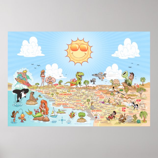 Southern California Cartoon Map Poster (Front)