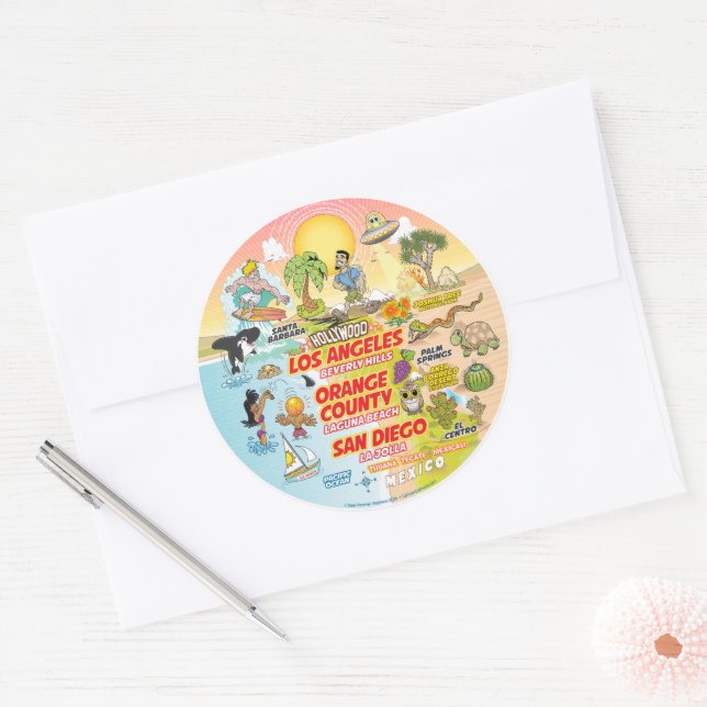 Southern California Classic Round Sticker (Envelope)