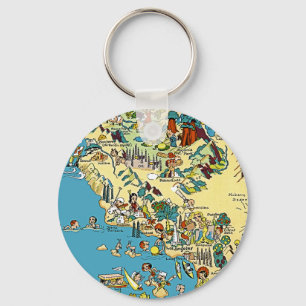 Southern California Vintage Pictorial Map Key Ring