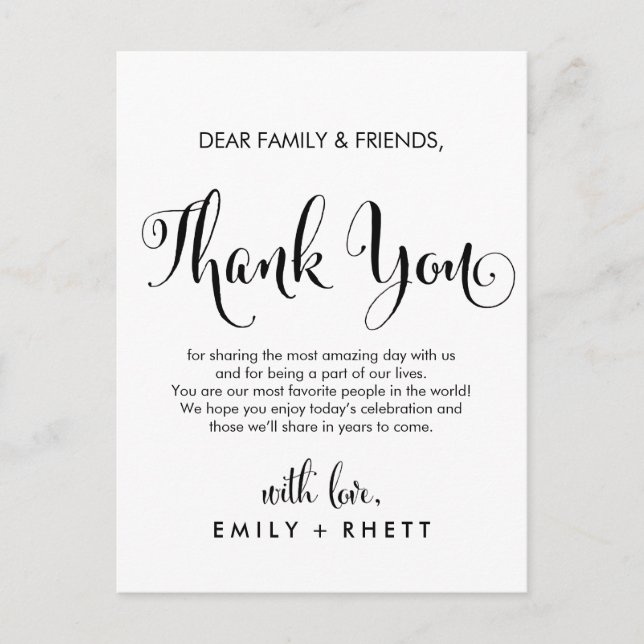 Southern Calligraphy Thank You Reception Card (Front)