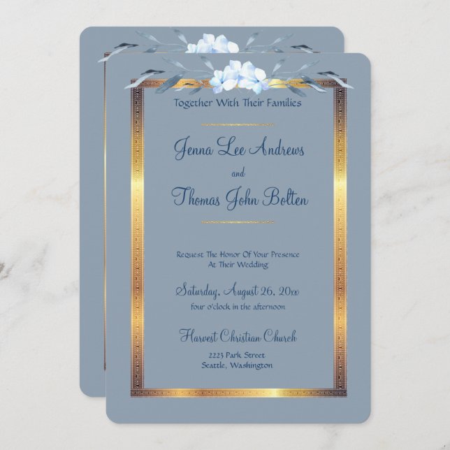 Southern Charm Dusty Blue Wedding Invitation (Front/Back)