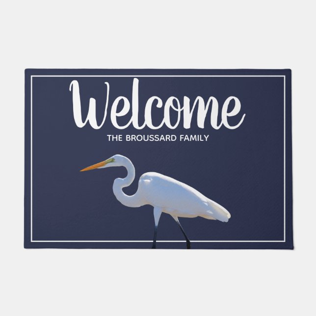 Southern Coastal Birds White Egret | Personalised Doormat (Front)