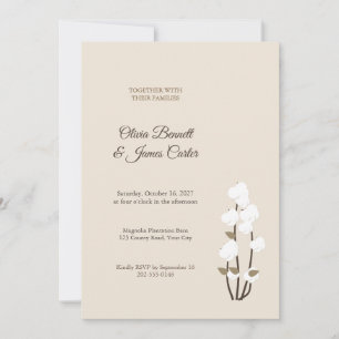 Southern Cotton Stem Rustic Wedding Invitation