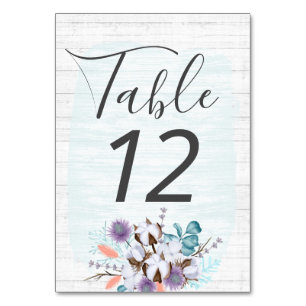 Southern Country Cotton Boll Botanical Rustic Wood Table Number